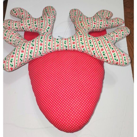 Large Handmade Red & White Polka Dot Reindeer Pillow Christmas Decor Mid Century - Picture 4 of 15